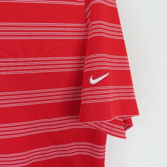 Nike Golf Mens Large Dri Fit  Tour Performance Red White Stripe Polo Shirt Top - Picture 3 of 9